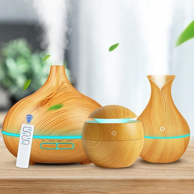 Wood Grain Essential Oil Diffuser Set With LED lights