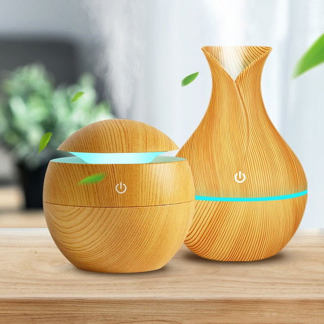 Wood Grain Essential Oil Diffuser Set With LED lights