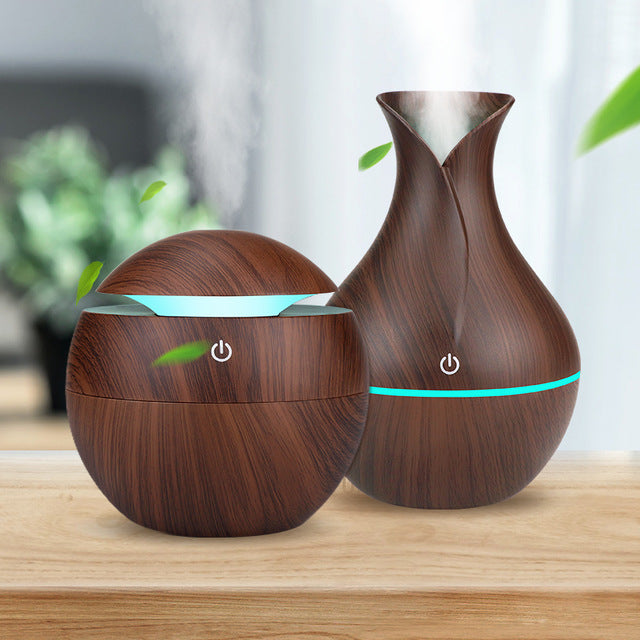 Wood Grain Essential Oil Diffuser Set With LED lights