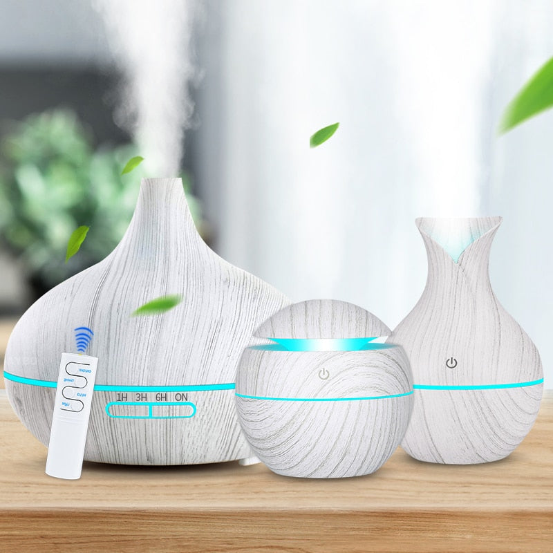 Wood Grain Essential Oil Diffuser Set With LED lights